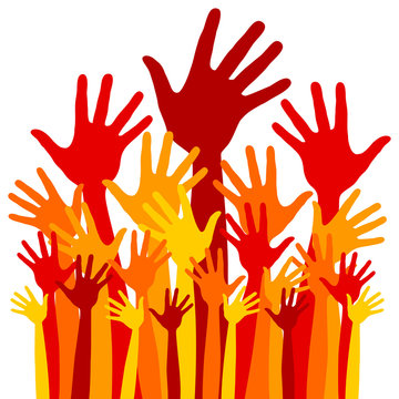Large group of happy hands vector.