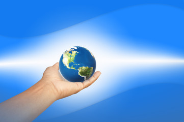 The earth in blue background