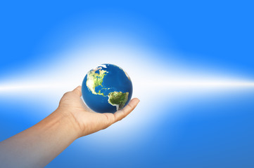 The earth in blue background