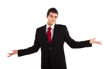 Clueless businessman against a white background