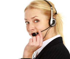Beautiful business woman with headset. Call center