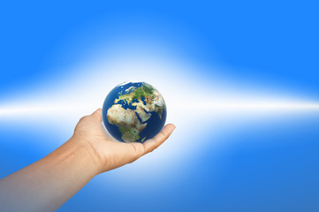 The earth in blue background