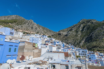 Chefchaouen blue town general view at Morocco