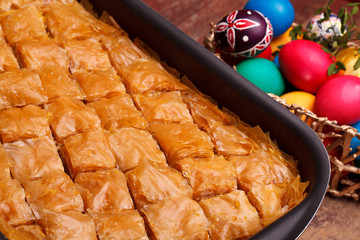 Baklava Tray And Easter Eggs