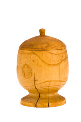 wooden sugar basin bowl salt cellar lid isolated