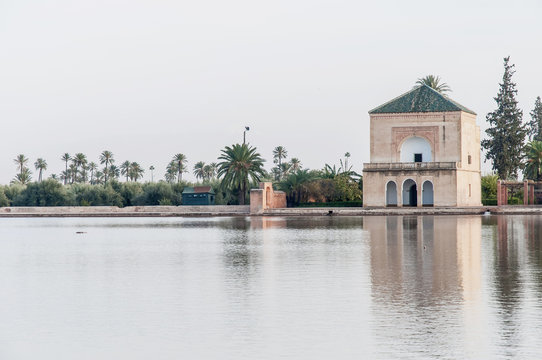 Pavillion on Menara Gardens at Marrakech, Morocco