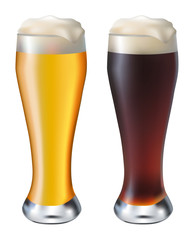 misted glass of dark  and white beer