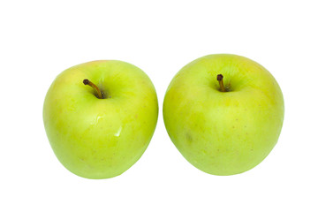 two green apples on white background
