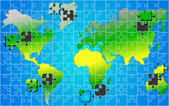Global world map puzzle jigsaw  background vector