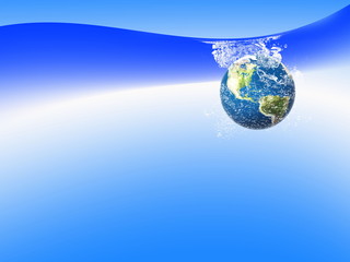 Earth in water with blue background