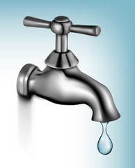 Water tap with drop  Vector illustration - obrazy, fototapety, plakaty
