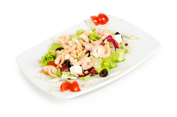 vegetable salad with shrimp isolated on white background