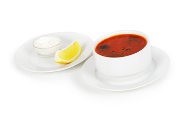 delicious meat soup isolated on white background