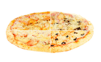 pizza isolated on white background. collage