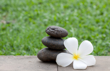 Obraz na płótnie Canvas Brown flat stones in blance with frangipani flowers