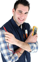 electrician with a measurement tool