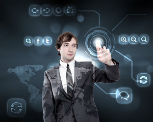 Businessman working with virtual computer screen