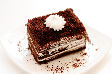 Delicious cake with dark chocolate