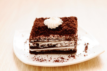 Delicious cake with dark chocolate