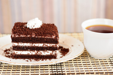 Delicious cake with dark chocolate