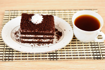 Delicious cake with dark chocolate