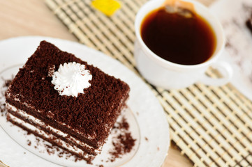 Delicious cake with dark chocolate