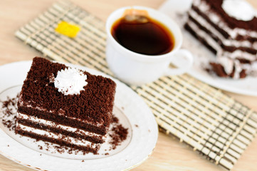 Delicious cake with dark chocolate