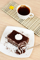 Delicious cake with dark chocolate