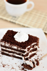 Delicious cake with dark chocolate