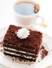 Delicious cake with dark chocolate