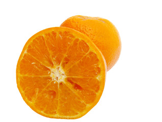 sliced and whole orange isolated on white background
