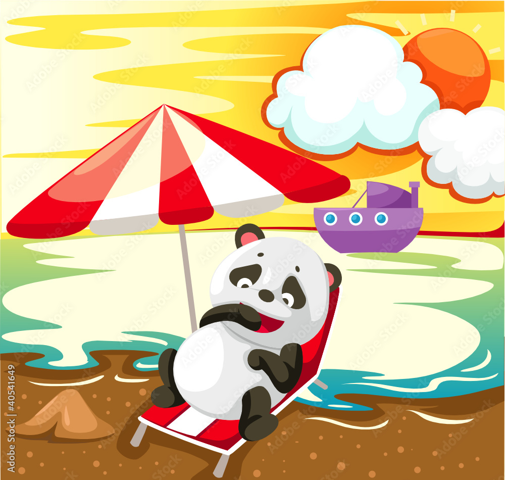 Sticker landscape panda relaxing on the beach