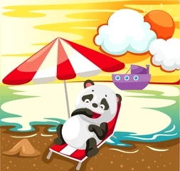 Wandcirkels plexiglas landschap panda ontspannen op het strand © Wichittra Srisunon