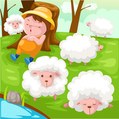berger avec troupeau de moutons