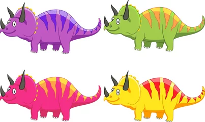 Papier Peint photo Lavable Dinosaures Caricature de tricératops