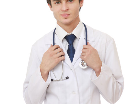A young male doctor, isolated on white