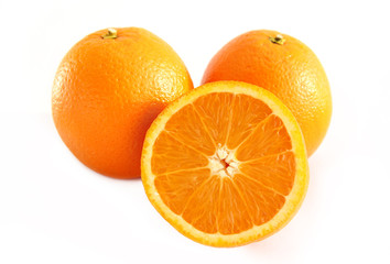 Sliced orange fruits isolated on white background