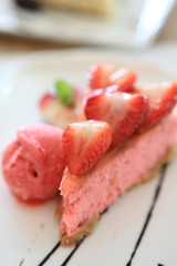 Strawberry Cake on wood
