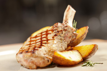 Grilled meat ribs with potatoes