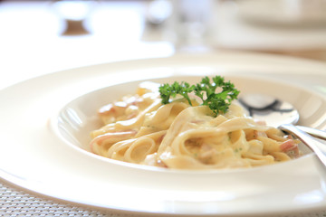 Spaghetti Carbonara with bacon and cheese
