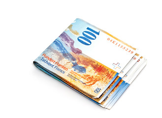 Swiss Franc banknote on white background