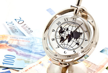 global model clock with Euro banknotes