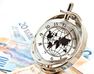 global model clock with Euro banknotes