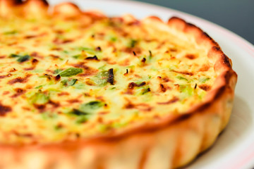 healthy recipes: vegetables pie, shot at soft focus