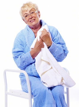 Handicapped Elderly Lady After Shower