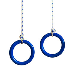 Blue gymnastic rings on a rope
