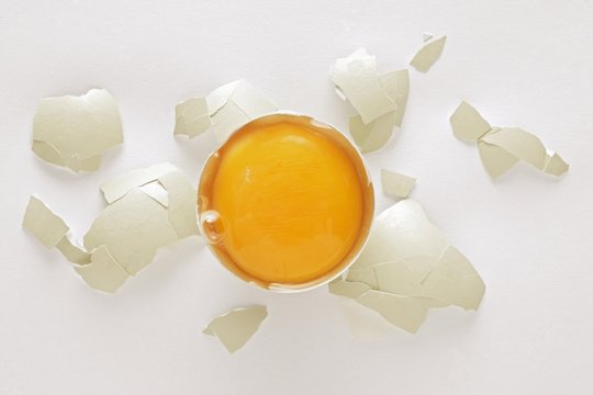 Raw egg, broken open