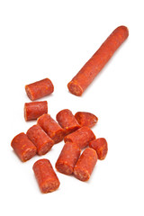 Hungarian spiced sausage isolated on a white studio background.