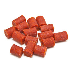 Hungarian spiced sausage isolated on a white studio background.