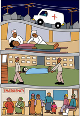 Health care professionals in action in a scene